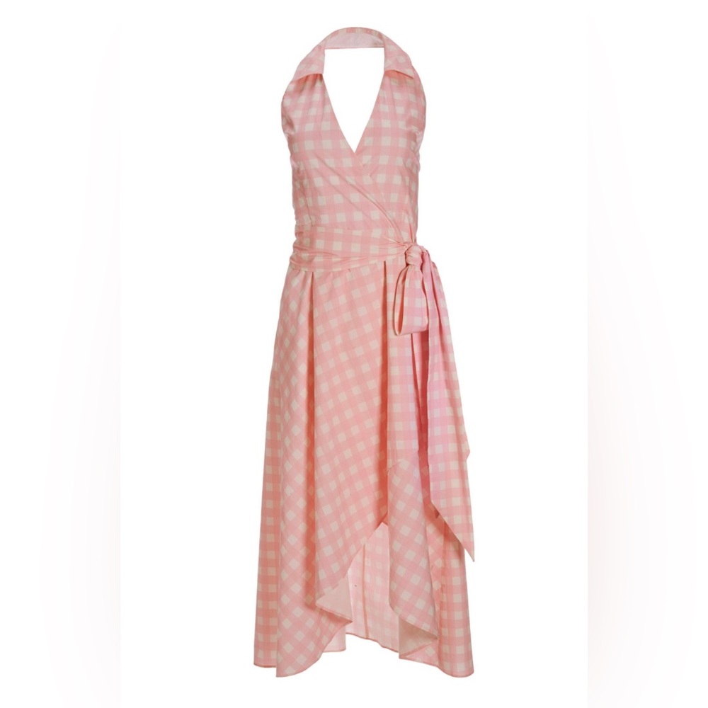 Halter Surplice Gingham Dress